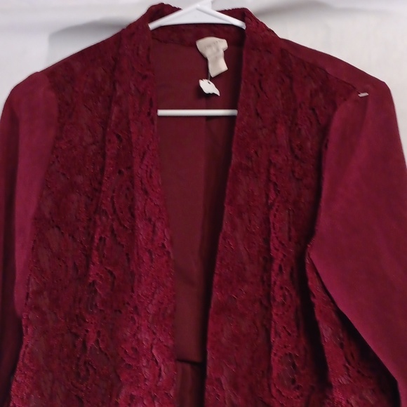 Chico's Deep Red Lace Cardigan Size 1 - Picture 2 of 11